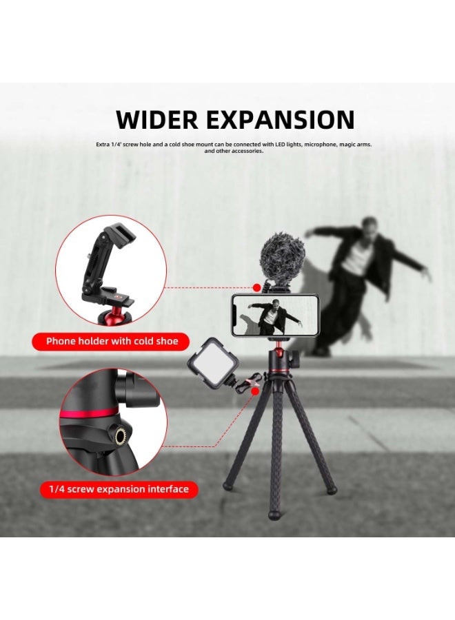 ARUWA Flexible Phone Tripod for Smartphone, Camera Stand with Bluetooth Remote, 1/4'' Screw with Phone Holder&Cold Shoe, Tripod Holder for iPhone Samsung Canon Nikon Sony Streaming Vlog Smartphone - Image 5